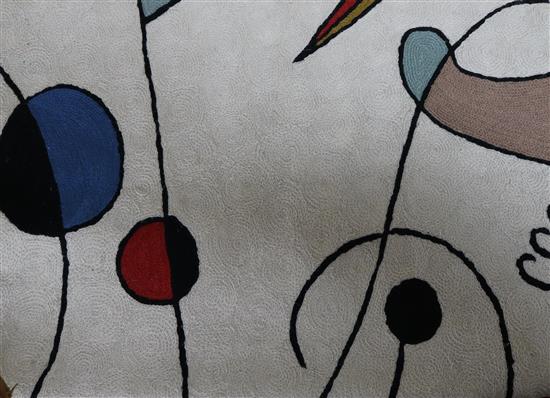 An Indian chain stitch rug with a Jean Miro style design